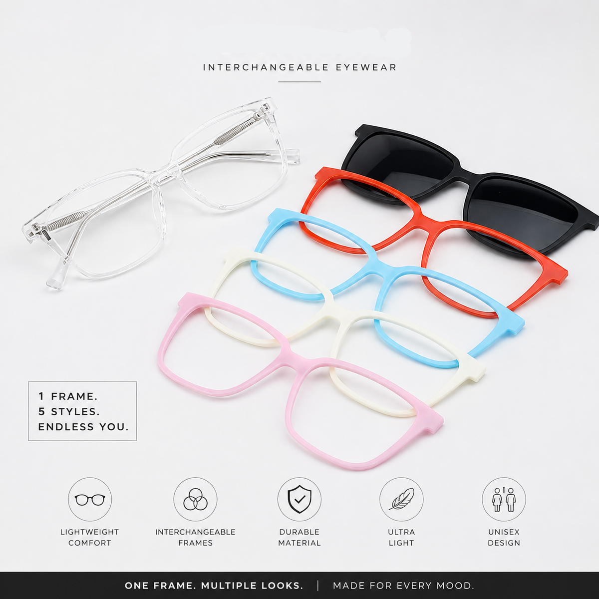 5-in-1 Colour Clip-On Polarised Sunglasses