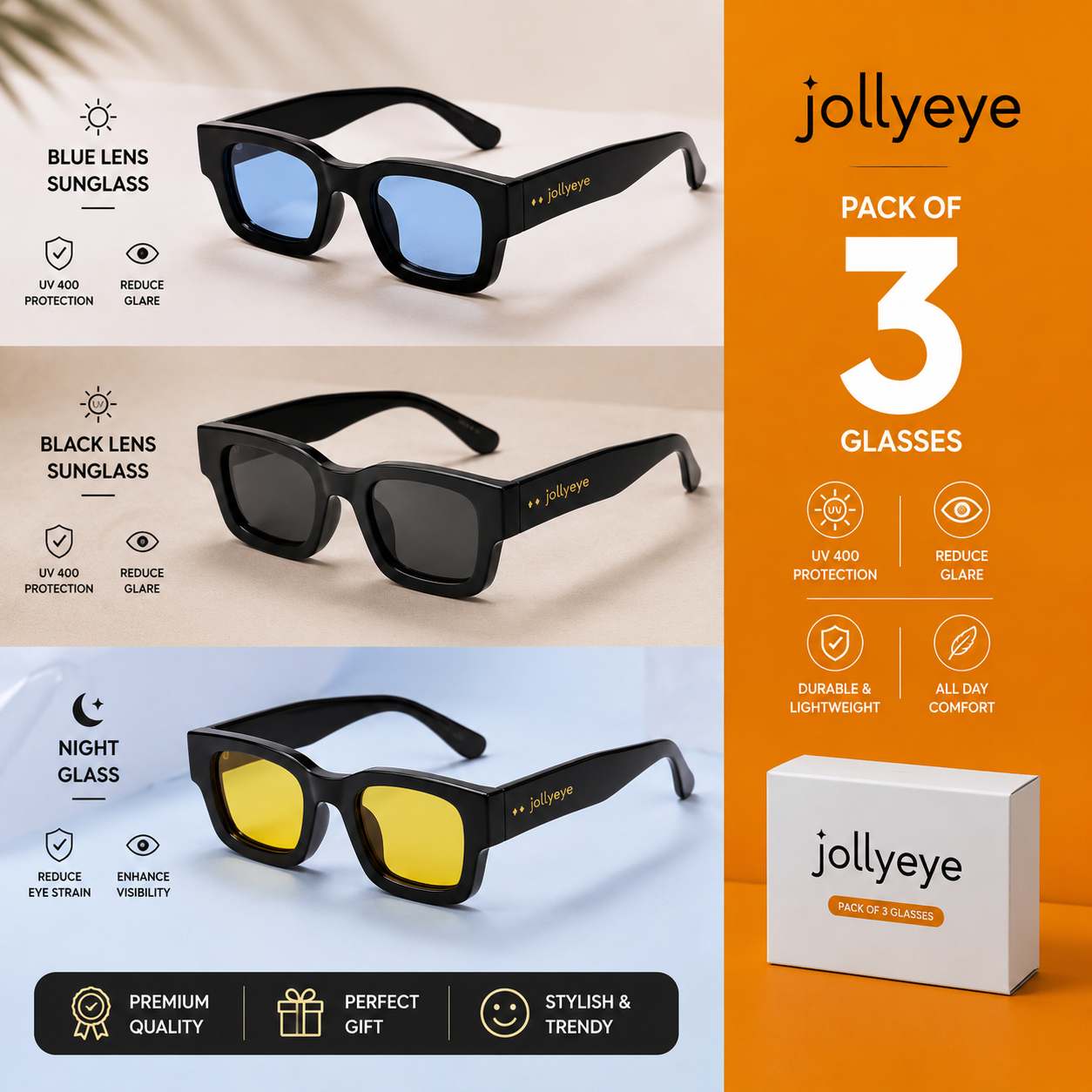 Luxury Pack of 3 Sunglasses