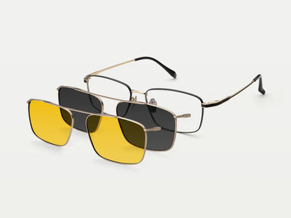 Titanium Rectangular Magnetic Clip-on Eyeglasses Sunglasses