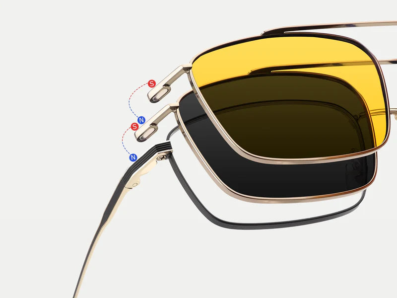 Titanium Rectangular Magnetic Clip-on Eyeglasses Sunglasses