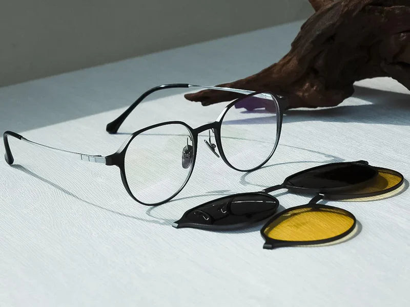 Oval Titanium Magnetic Clip-on Eyeglasses Sunglasses (5-in-1) Gunmatel